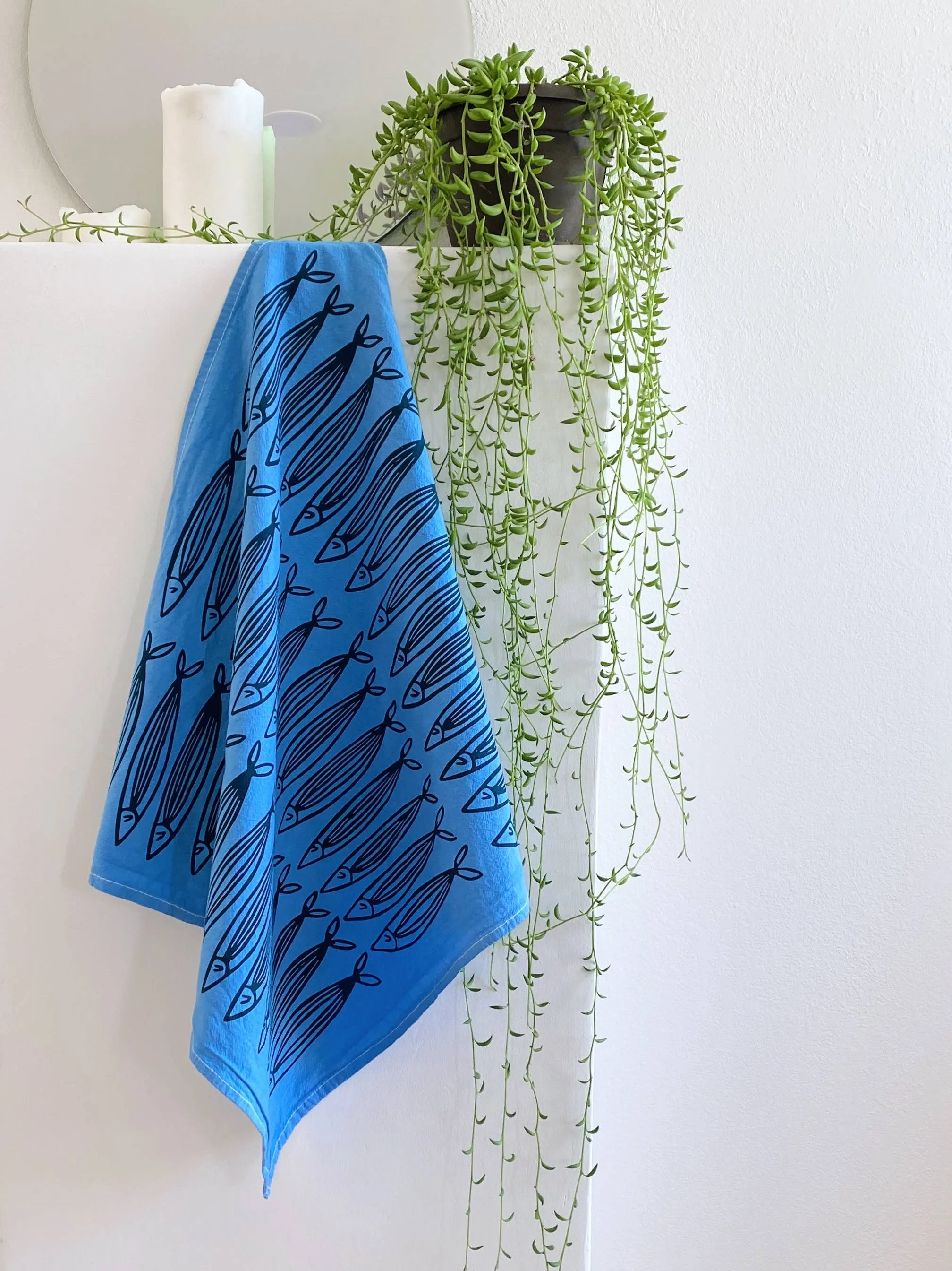 Blue Sardines Tea Towel
