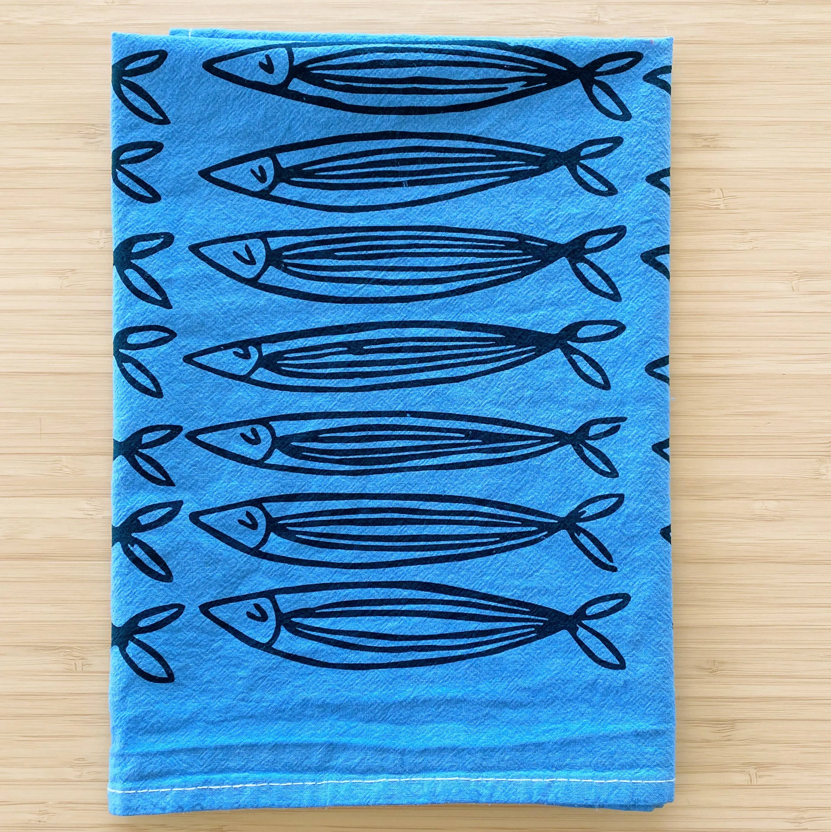 Blue Sardines Tea Towel