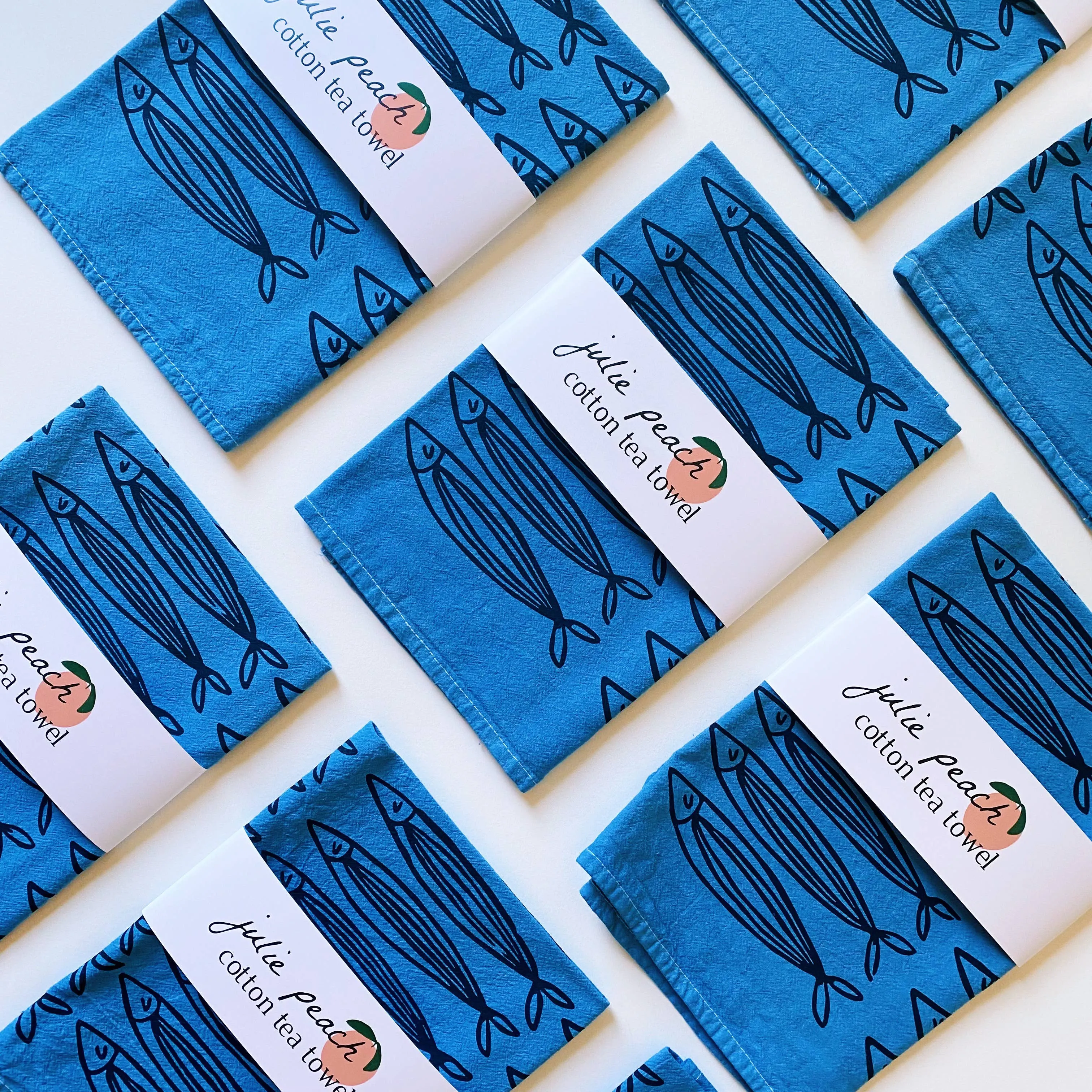 Blue Sardines Tea Towel