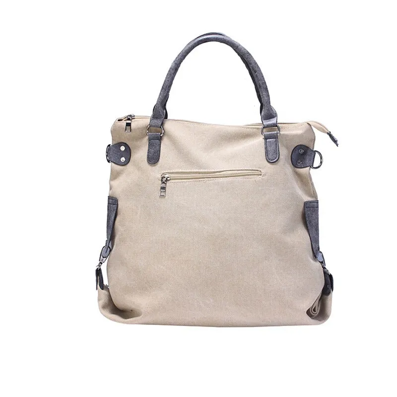 Canvas Women Shoulder Bag with Star on Front / Large Capacity Matte Leather Vintage Style Women Bag