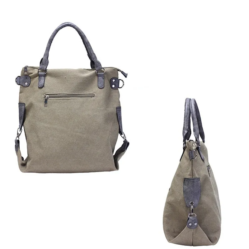 Canvas Women Shoulder Bag with Star on Front / Large Capacity Matte Leather Vintage Style Women Bag