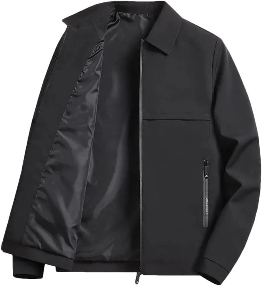 Disimlarl Mens Solid Color Outdoor Jackets Casual Lightweight Coat Business Casual Thin Zipper Overcoat
