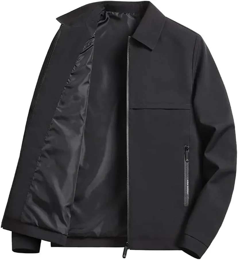 Disimlarl Mens Solid Color Outdoor Jackets Casual Lightweight Coat Business Casual Thin Zipper Overcoat
