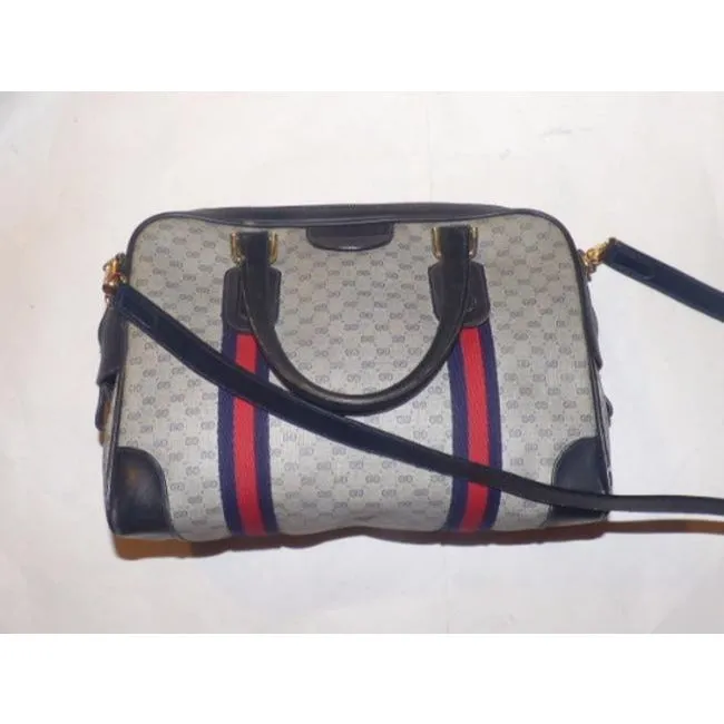 Gucci Boston Bag Micro Guccissima Coated Canvas Two Way Blue Leather And Gg Leather Satchel