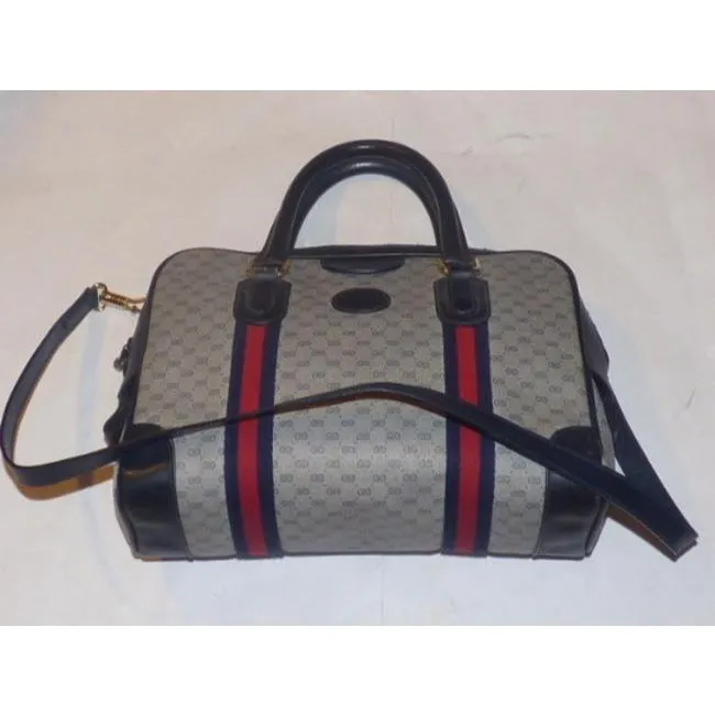 Gucci Boston Bag Micro Guccissima Coated Canvas Two Way Blue Leather And Gg Leather Satchel
