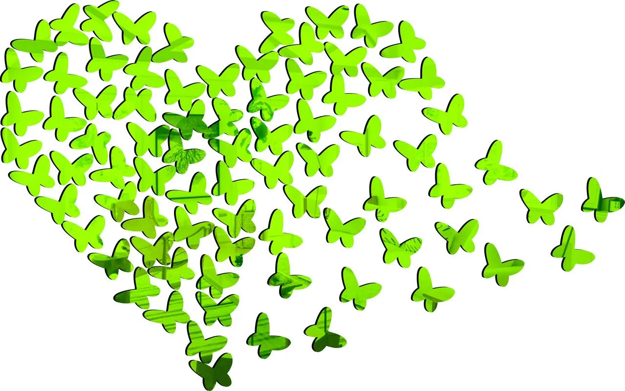 KC Decor Green Mirror Acrylic Acrylic Heart Butterfly Wall Sticker self Adhesive for Home Decor (Mirror Acrylic )