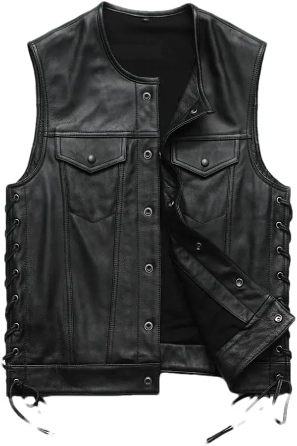 Men Leather Vest 100% Cowhide Motorcycle Vest Leather Biker Vests Leather Moto Waistcoat