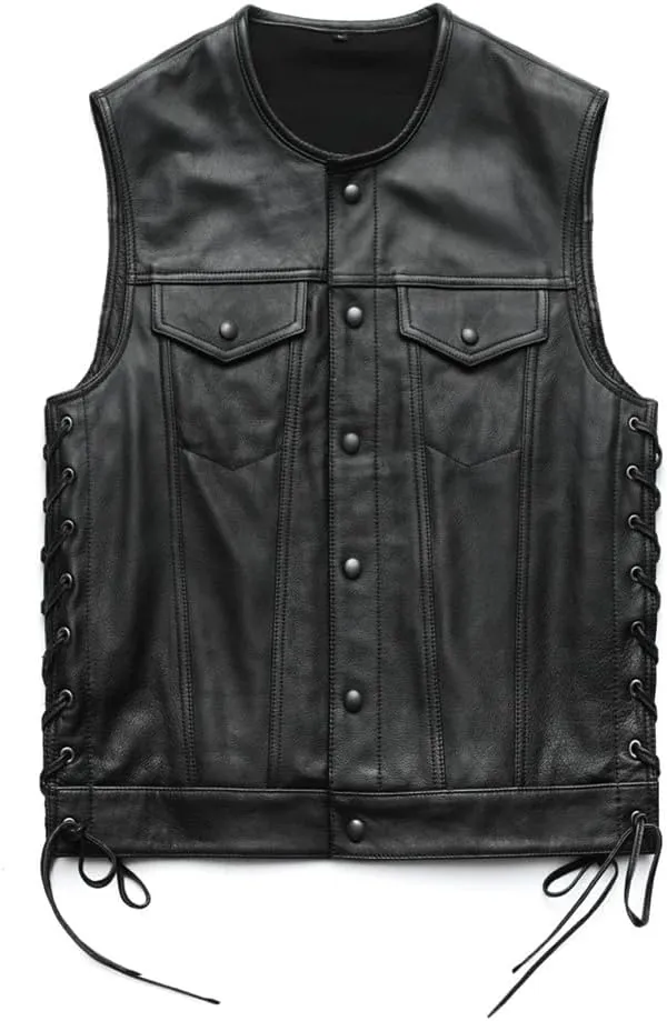 Men Leather Vest 100% Cowhide Motorcycle Vest Leather Biker Vests Leather Moto Waistcoat