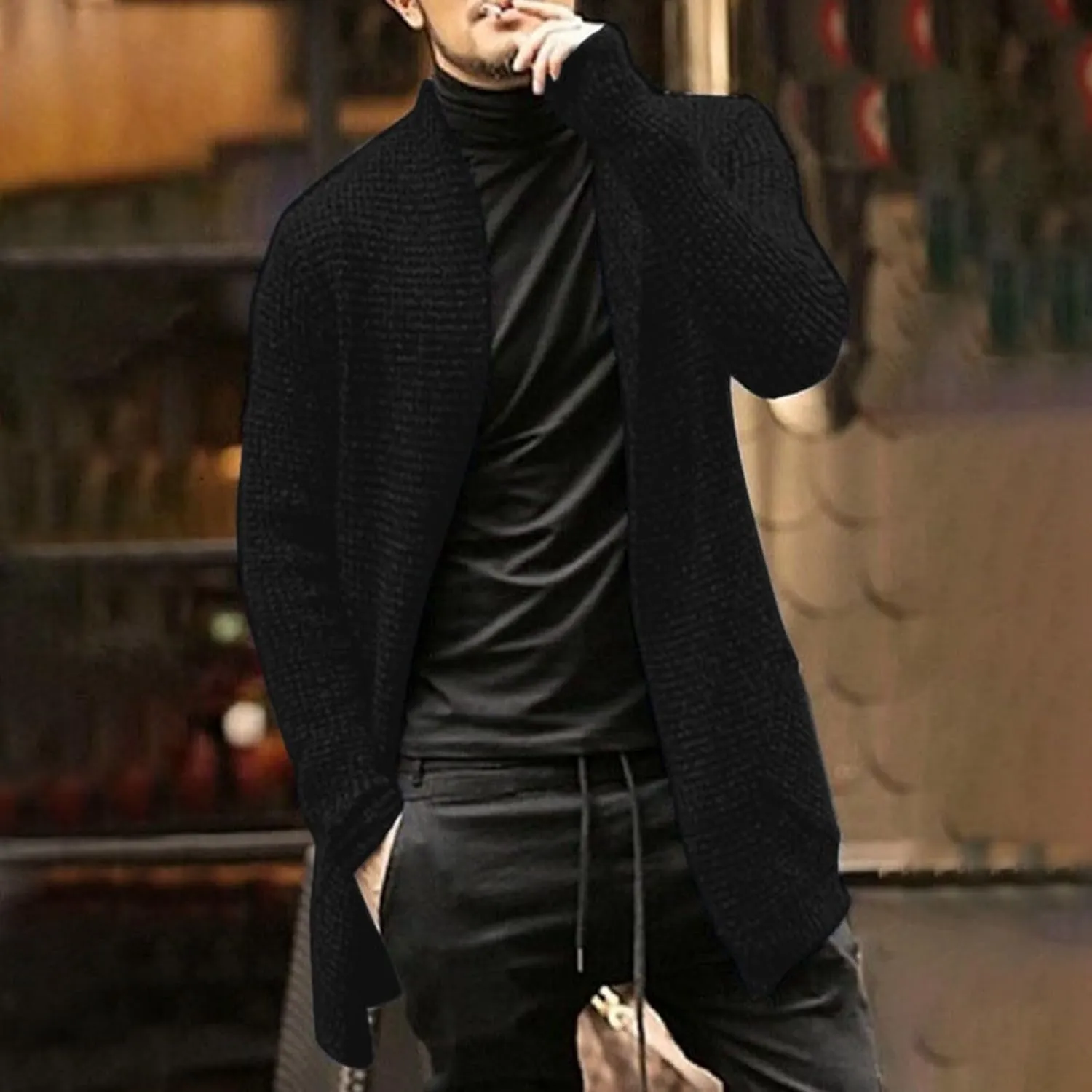 Men's Autumn Long Sleeved Mixed Color Knitted Pocket Cardigan Windbreaker Sweater Basics Sweater Men Men's Leather Jackets
