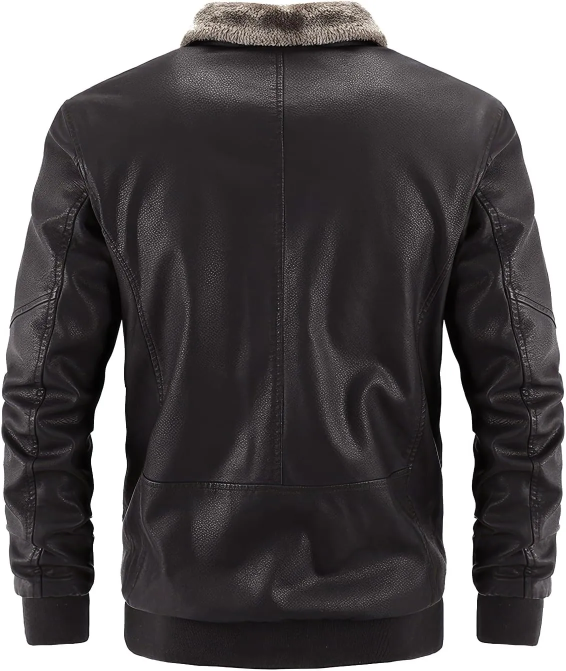 Men’s Brown Genuine Sheepskin Leather Bomber Jacket – Sherpa Lined, Biker Style with Faux Fur & Zip-Up Front, Shirt Collar
