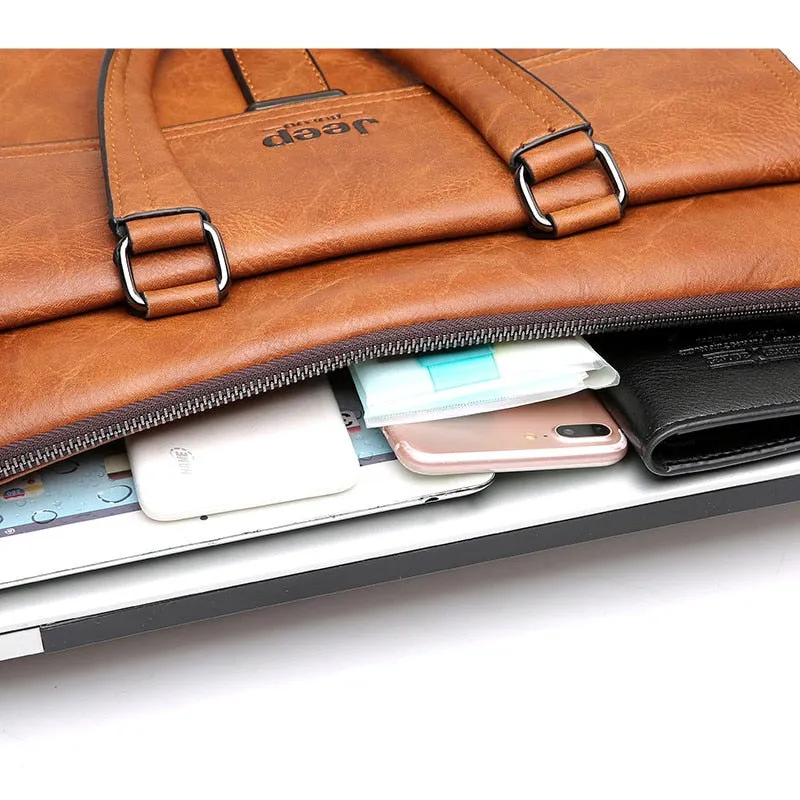 Men's Leather Briefcase For 14 Inch Laptop And A4 Documents