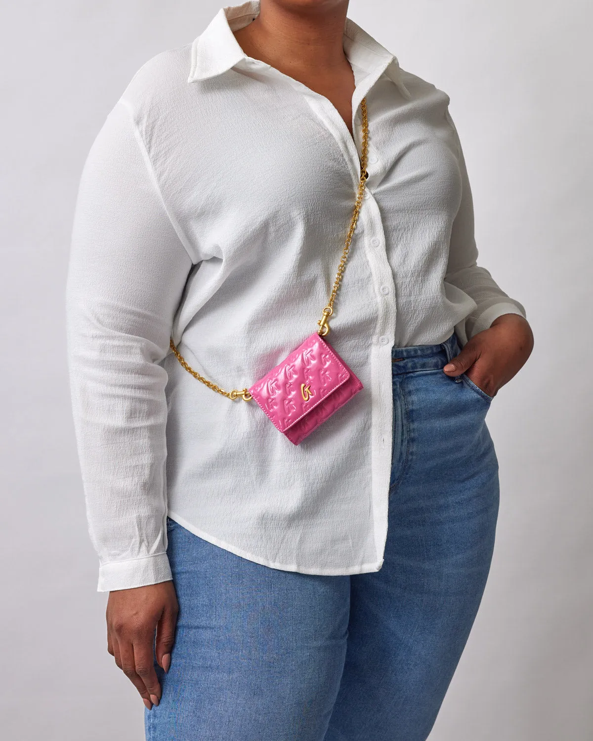 MONOGRAM GOLD COMPACT WOC - MIRROR HOT PINK