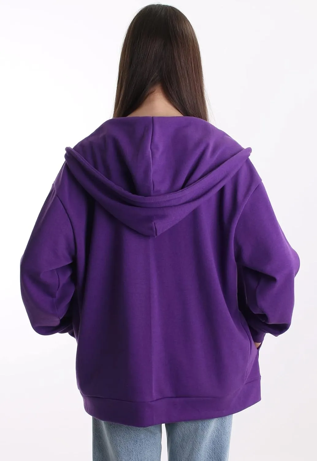 Oversized Women's Casual Full-Zip Hoodie Lightweight Long Sleeve Sweatshirt Casual Jacket with Pocket
