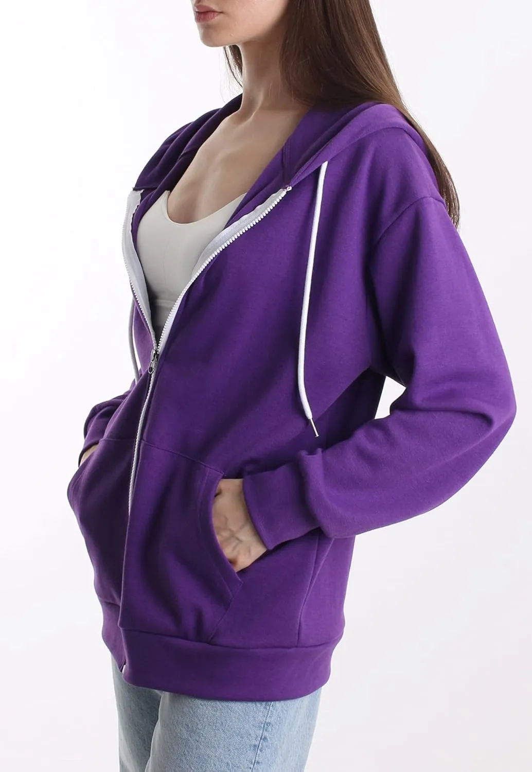 Oversized Women's Casual Full-Zip Hoodie Lightweight Long Sleeve Sweatshirt Casual Jacket with Pocket