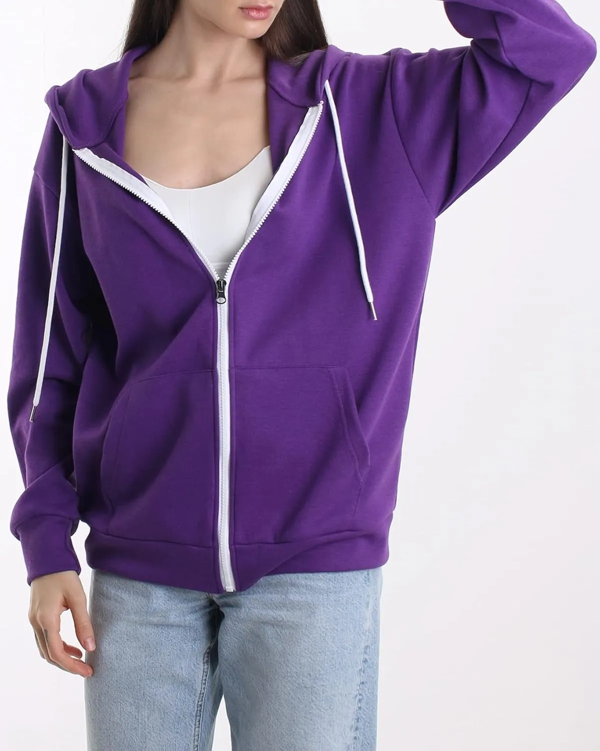 Oversized Women's Casual Full-Zip Hoodie Lightweight Long Sleeve Sweatshirt Casual Jacket with Pocket
