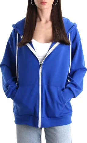 Oversized Women's Casual Full-Zip Hoodie Lightweight Long Sleeve Sweatshirt Casual Jacket with Pocket