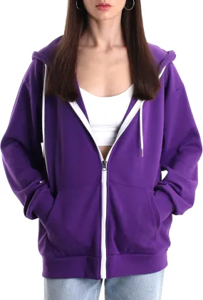 Oversized Women's Casual Full-Zip Hoodie Lightweight Long Sleeve Sweatshirt Casual Jacket with Pocket