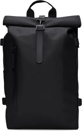 RAINS Rolltop Rucksack Large – Waterproof, Cycle-Ready, with Laptop Pocket and Chest Strap for Secure, Weatherproof Travel (Black)