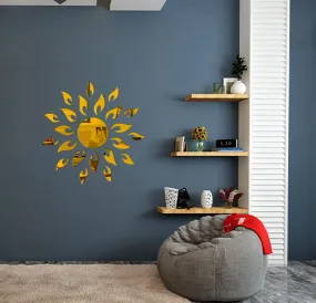 rawpockets Golden Sun with Rays 3D Acrylic Self Adhesive Mirror Sticker