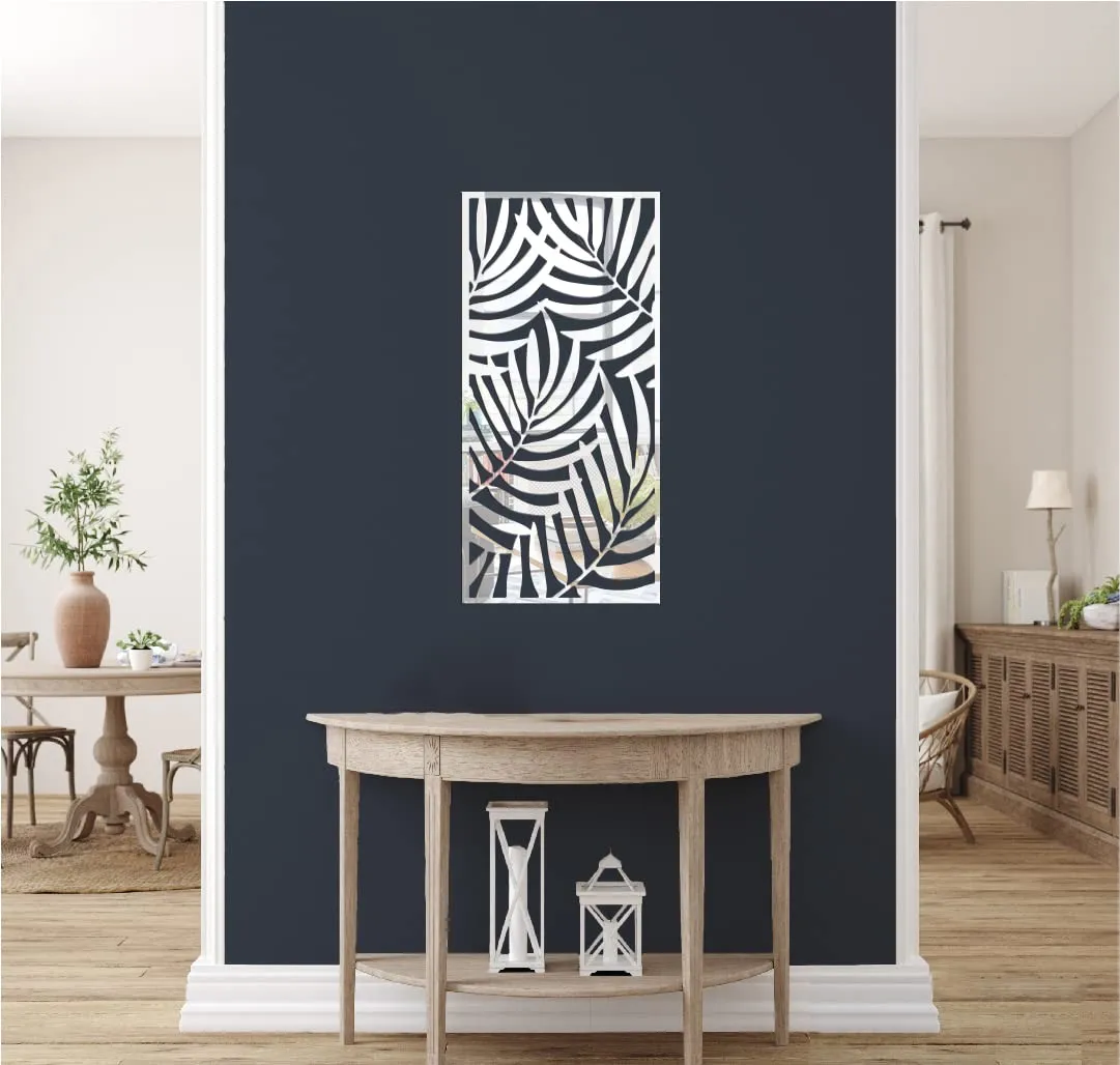 Rawpockets Silver Lasercut Multiple Leaves Frame 3D Acrylic Self Adhesive Mirror Sticker