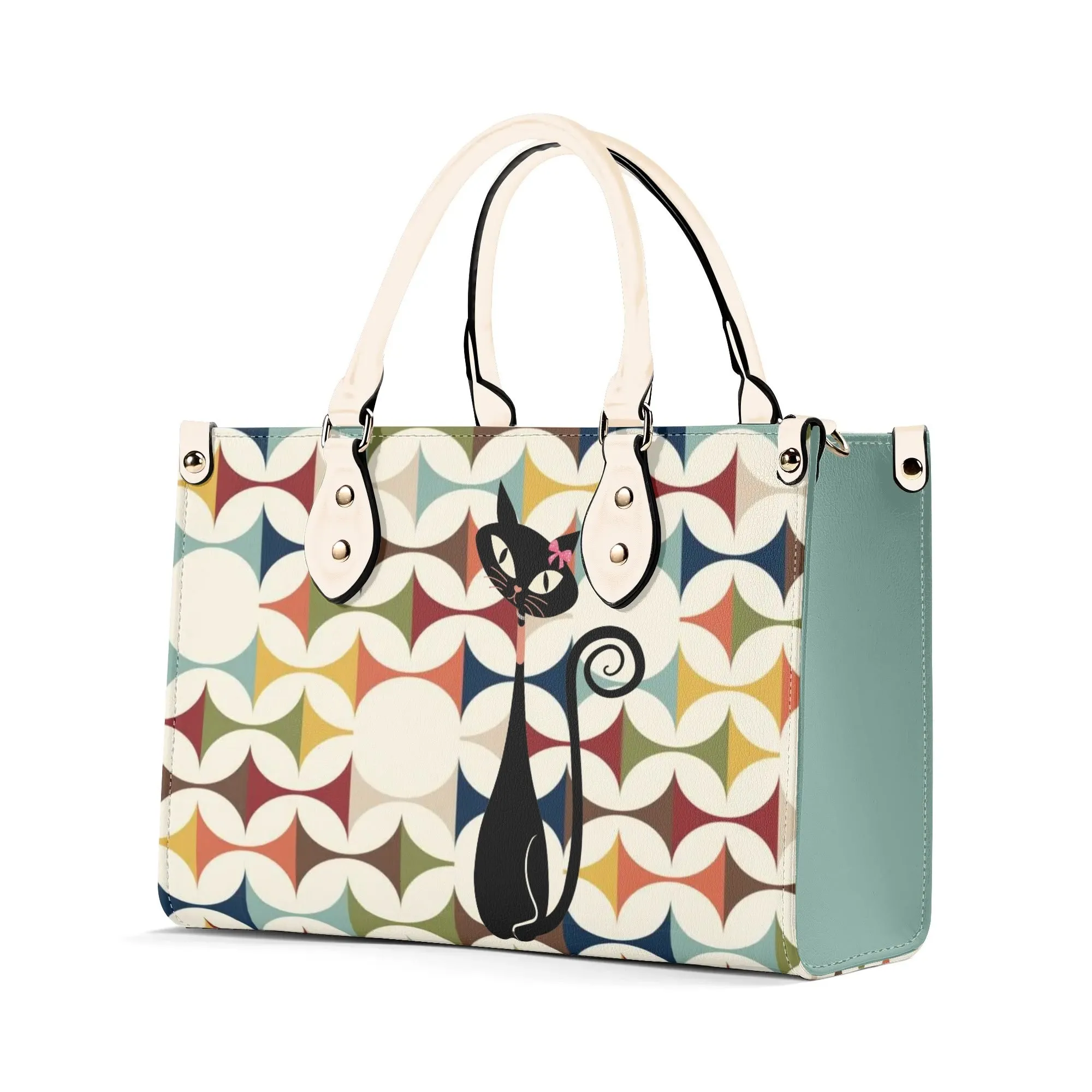 Scandinavian Danish Modern Atomic Cat Satchel Handbag, Mid Century Modern Retro Purse