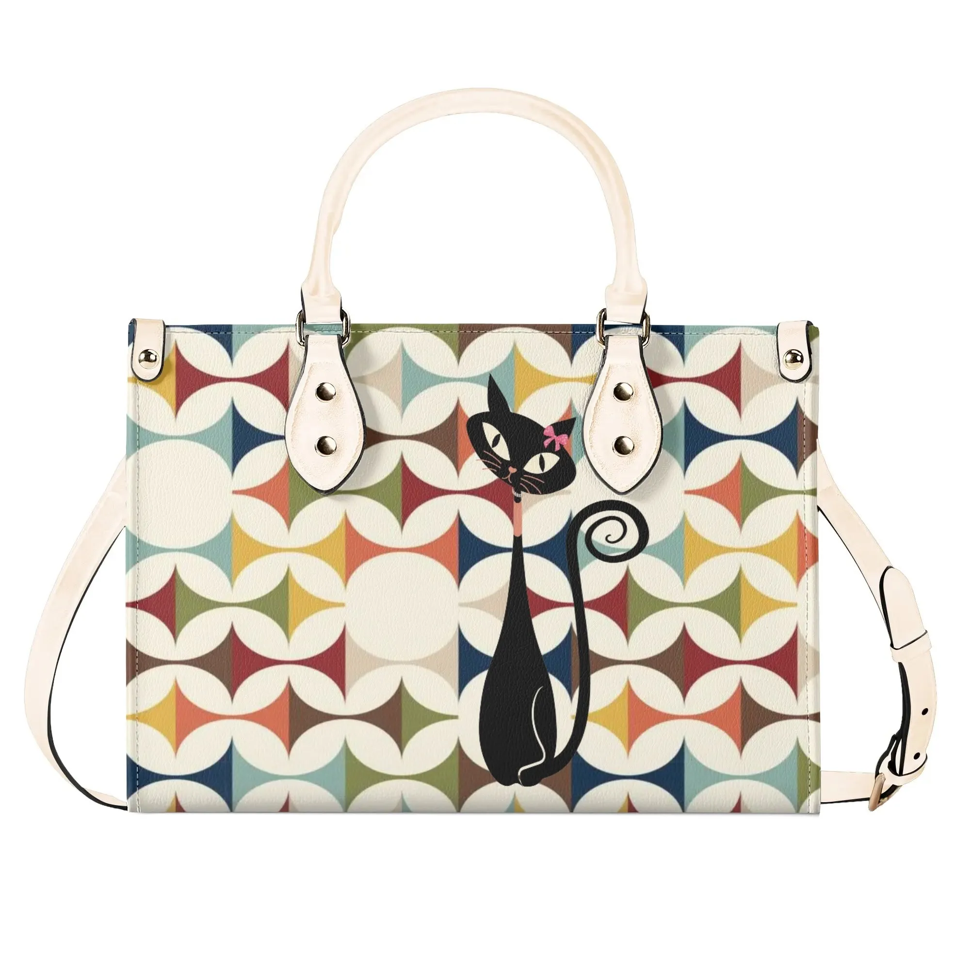 Scandinavian Danish Modern Atomic Cat Satchel Handbag, Mid Century Modern Retro Purse