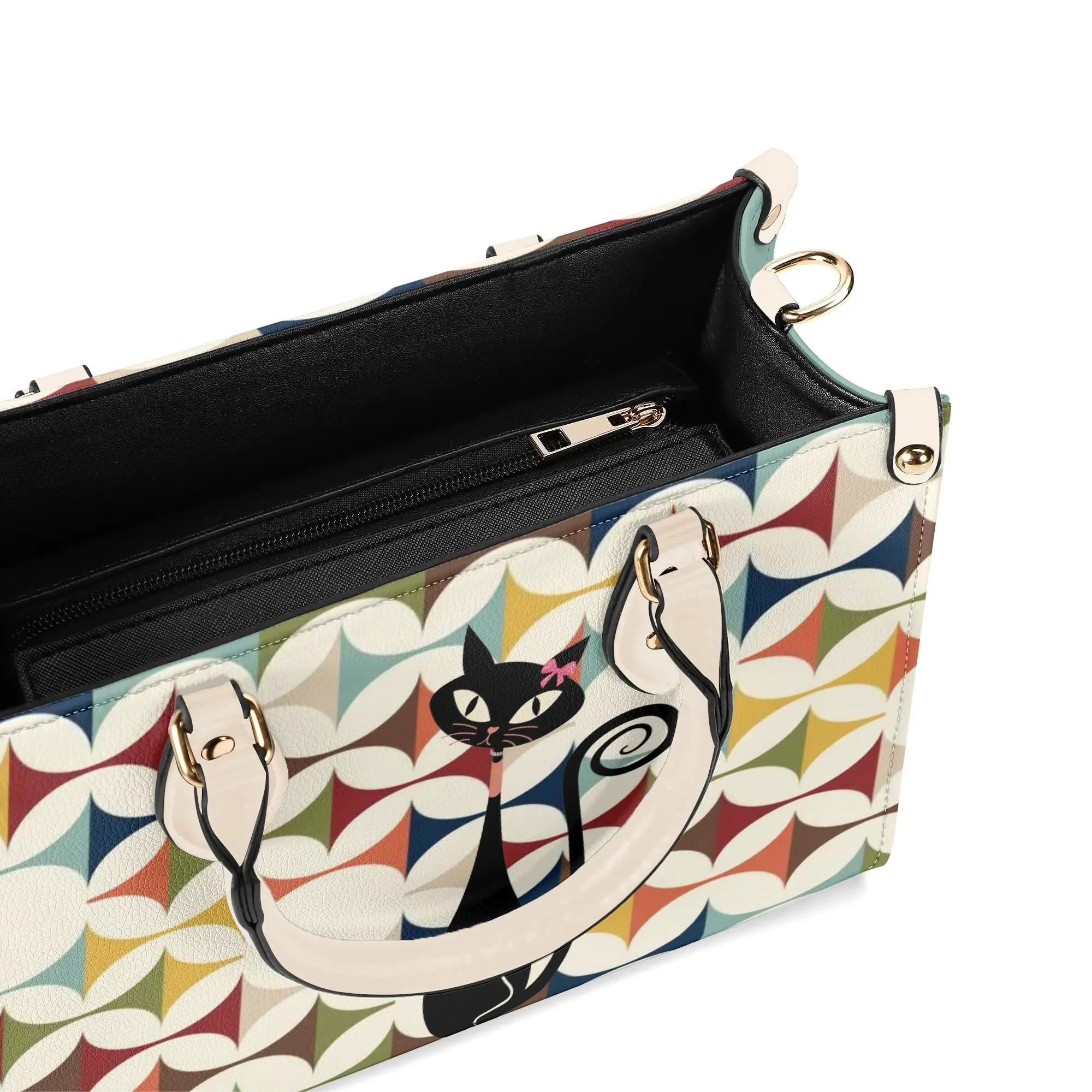Scandinavian Danish Modern Atomic Cat Satchel Handbag, Mid Century Modern Retro Purse
