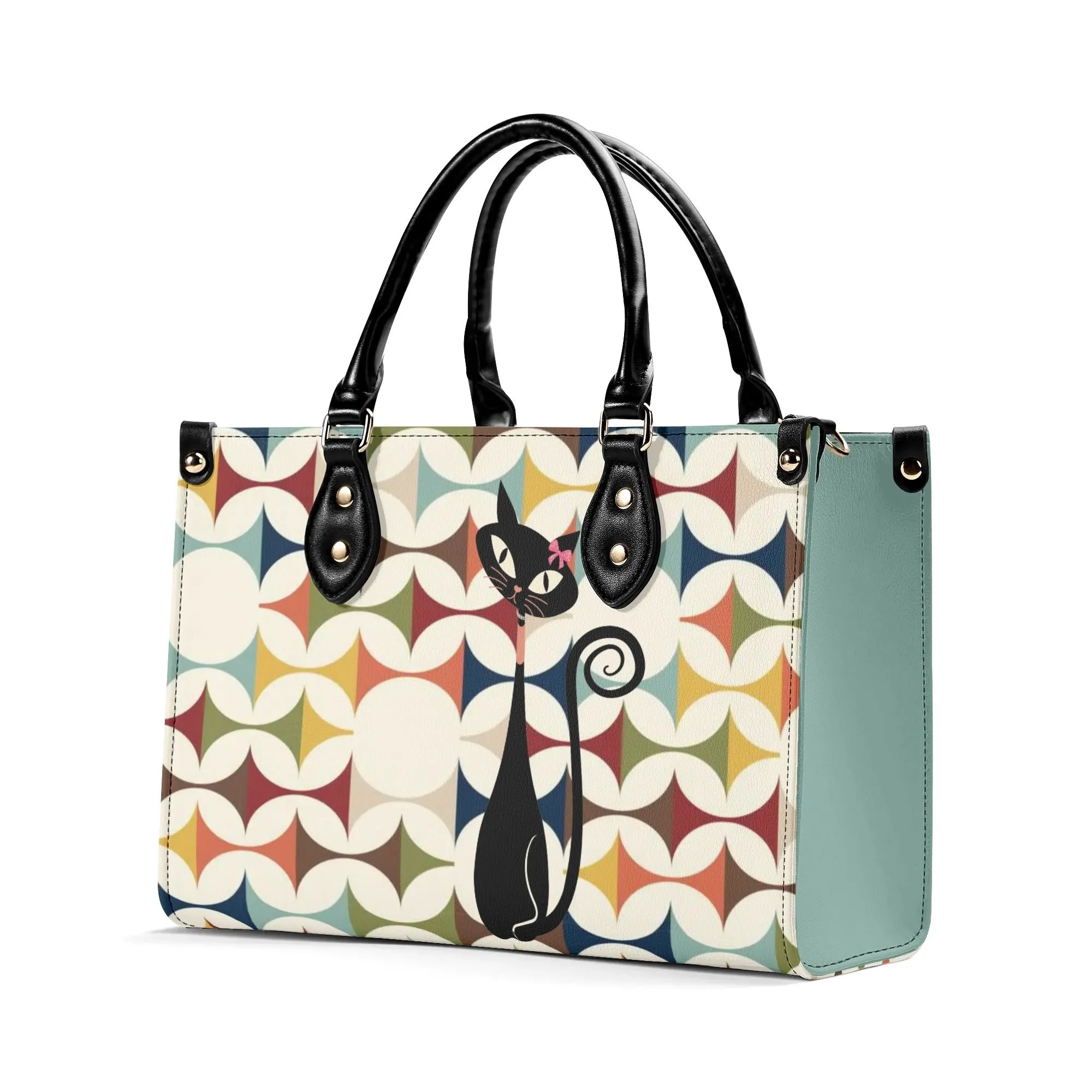 Scandinavian Danish Modern Atomic Cat Satchel Handbag, Mid Century Modern Retro Purse