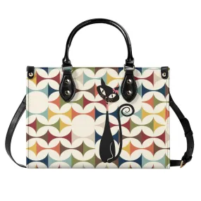 Scandinavian Danish Modern Atomic Cat Satchel Handbag, Mid Century Modern Retro Purse