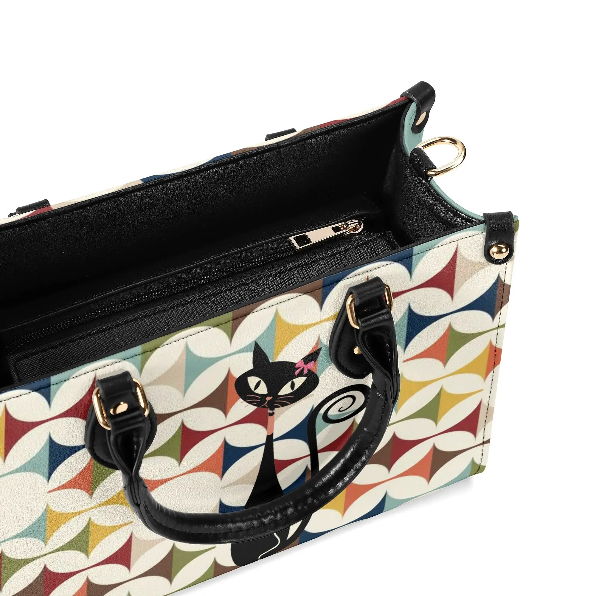 Scandinavian Danish Modern Atomic Cat Satchel Handbag, Mid Century Modern Retro Purse