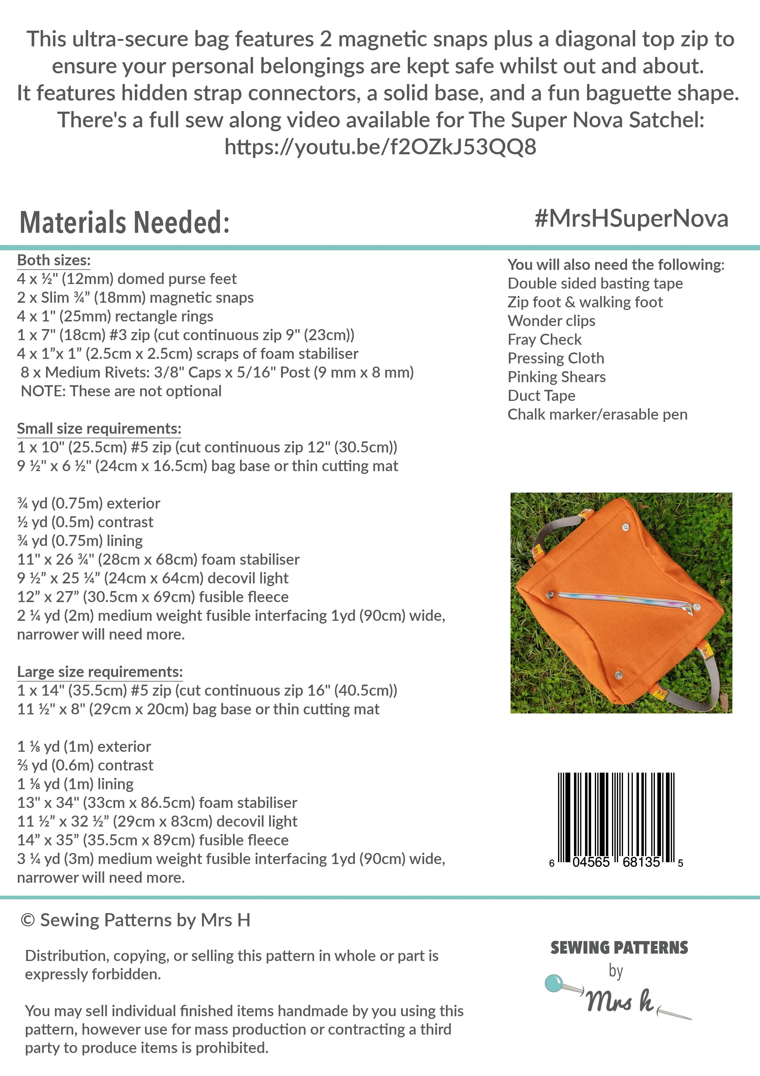 Super Nova Satchel Paper Pattern