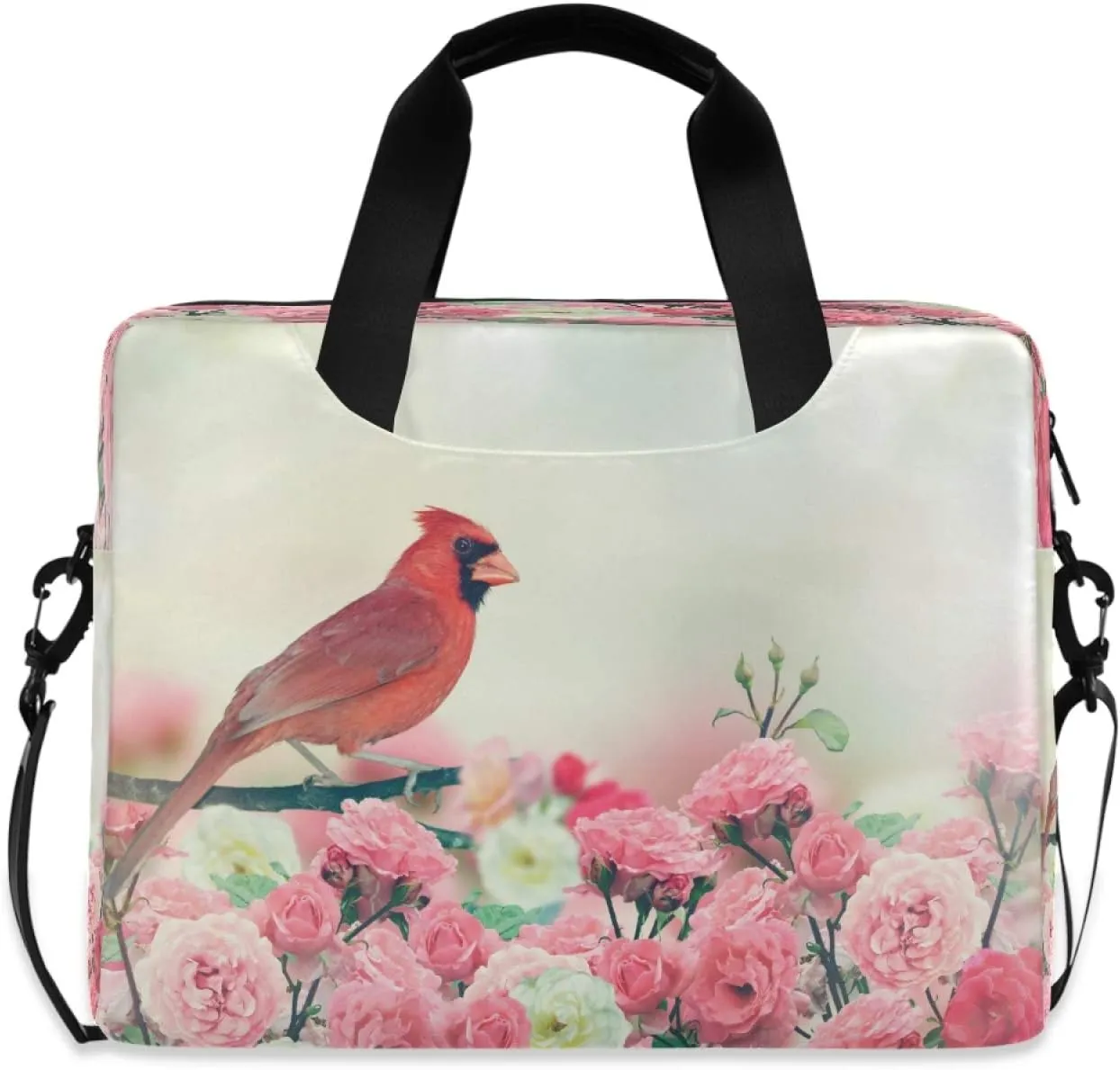 susiyo Red Cardinal Bird Perches Rose Garden Laptop Bag 15.7 inch Briefcases for Adults Shoulder Carrying Case for Office Travel
