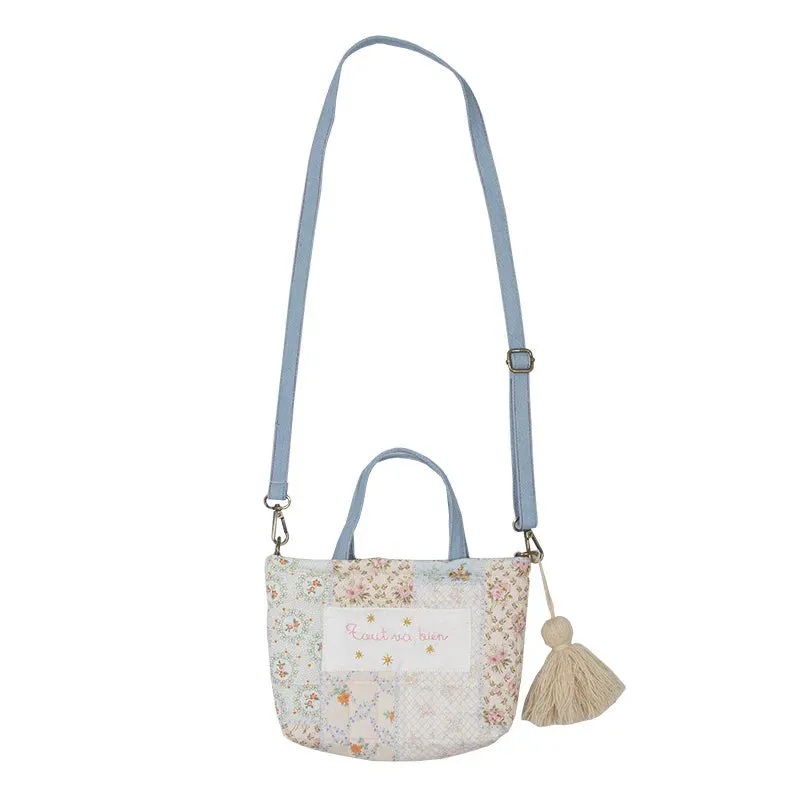 UAKISS  -  Woman Blue Floral Patchwork Shoulder Bag Quilted Cotton Adjustable Crossbody Bags Handbag Satchels
