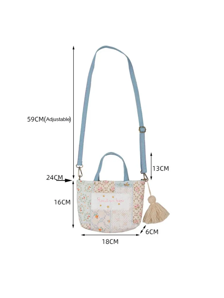 UAKISS  -  Woman Blue Floral Patchwork Shoulder Bag Quilted Cotton Adjustable Crossbody Bags Handbag Satchels