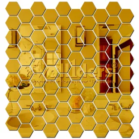 Wall1ders 100 Hexagon with 10 Butterflies (Each Hexagon Size 10.5 cm x 12 cm) Hexagon mirror wall stickers, mirror stickers for wall, acrylic mirror wall decor sticker, wall mirror stickers, hexagonal mirror wall sticker. (Golden)