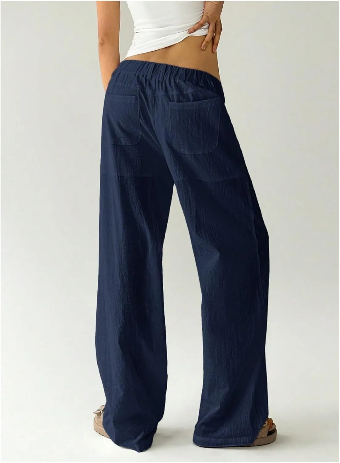 Women Casual Plain Casual Straight Leg Trousers with Pockets Low-Rise Work Pants