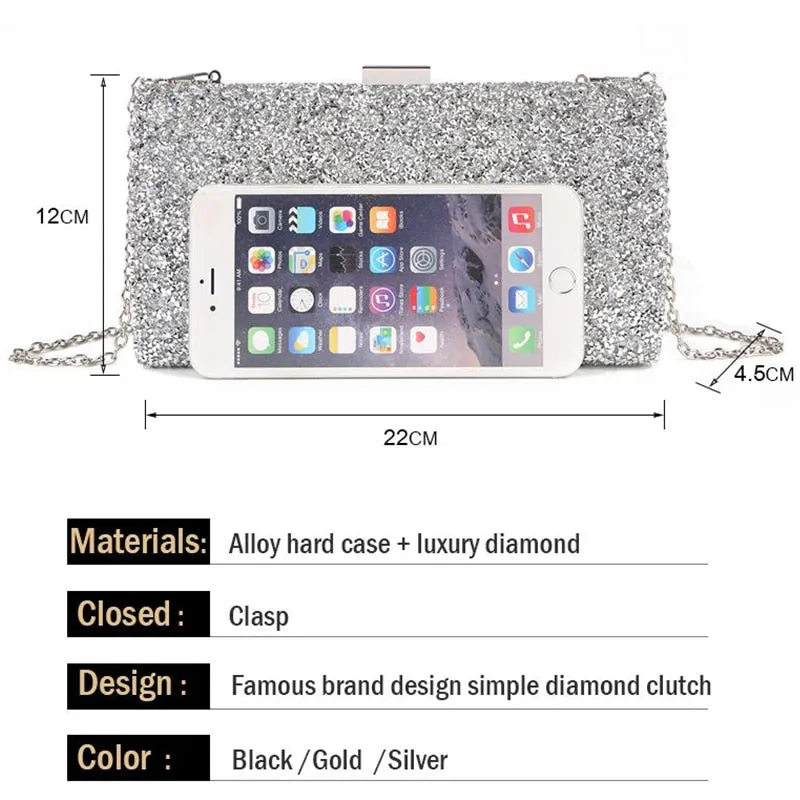 Women Clutch Diamond Sequin Crystal Day Purse Small Hand Bag