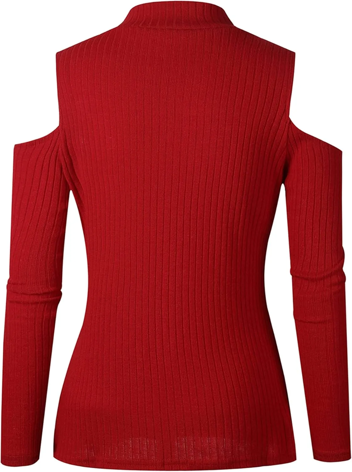 YMING Womens Fall Casual Cold Shoulder Sweater Casual Mock Neck Kitted Pullover Jumper Tops