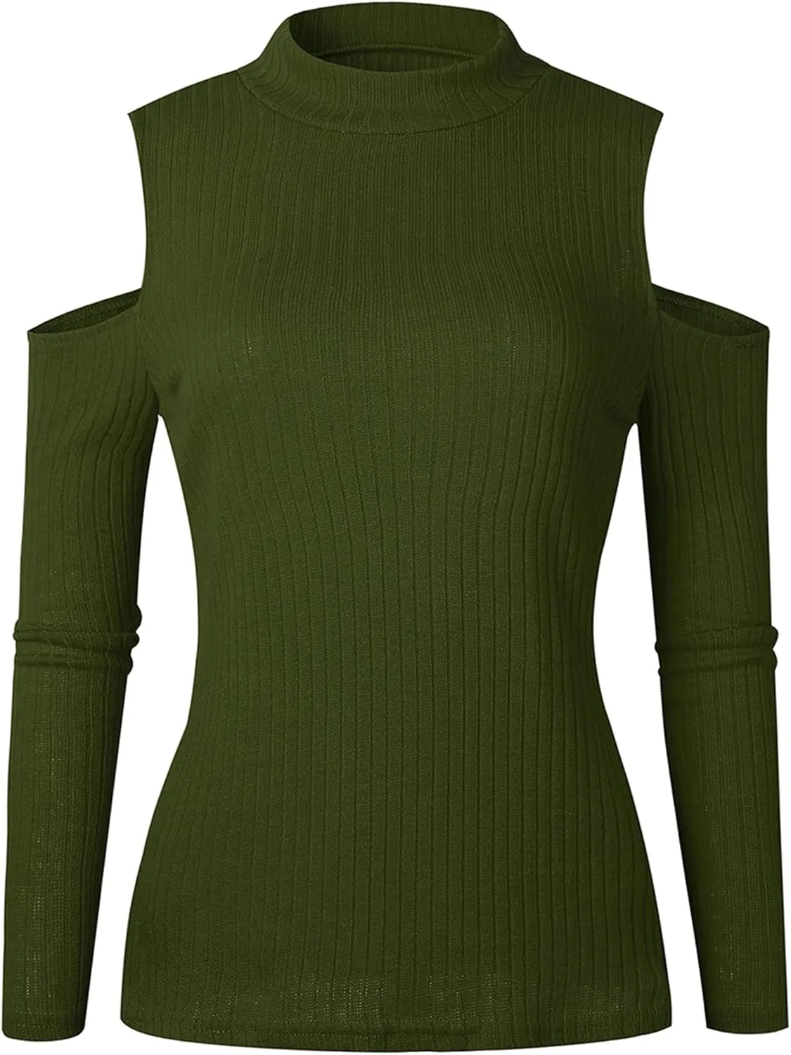YMING Womens Fall Casual Cold Shoulder Sweater Casual Mock Neck Kitted Pullover Jumper Tops