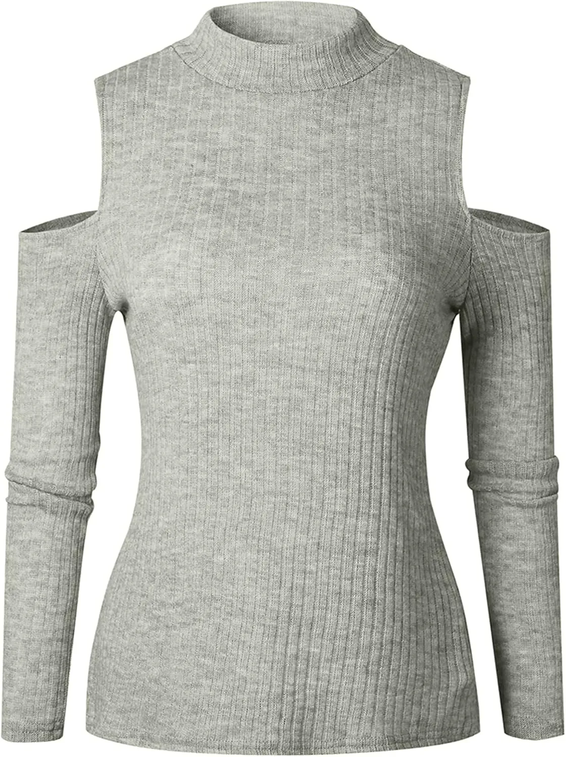 YMING Womens Fall Casual Cold Shoulder Sweater Casual Mock Neck Kitted Pullover Jumper Tops