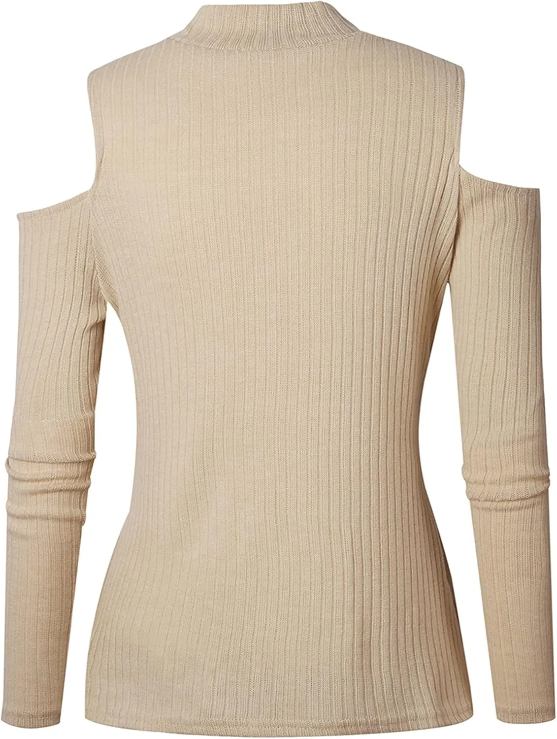 YMING Womens Fall Casual Cold Shoulder Sweater Casual Mock Neck Kitted Pullover Jumper Tops