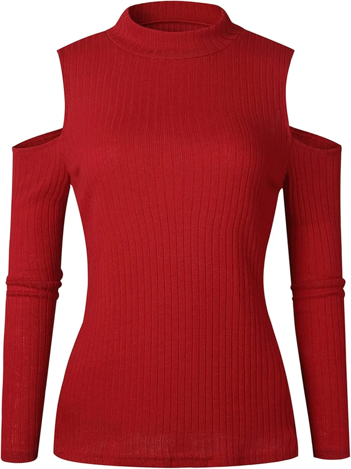 YMING Womens Fall Casual Cold Shoulder Sweater Casual Mock Neck Kitted Pullover Jumper Tops