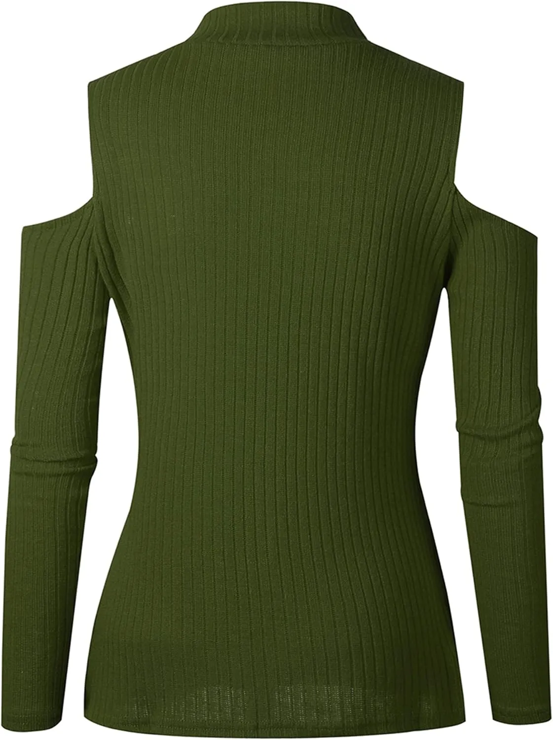 YMING Womens Fall Casual Cold Shoulder Sweater Casual Mock Neck Kitted Pullover Jumper Tops