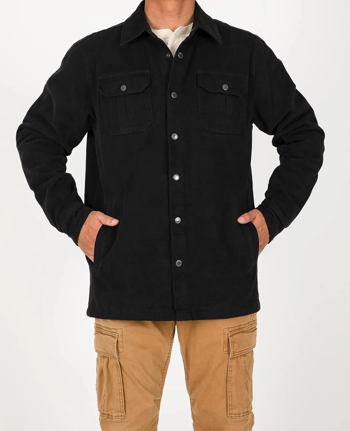 ZENTHACE Men's Heavy Washed Rugged Cotton Shirt Jac Outdoorsy Utility Jacket(Full Flannel Lined)