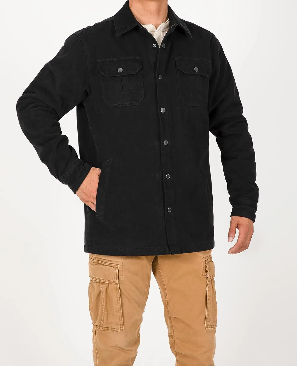 ZENTHACE Men's Heavy Washed Rugged Cotton Shirt Jac Outdoorsy Utility Jacket(Full Flannel Lined)