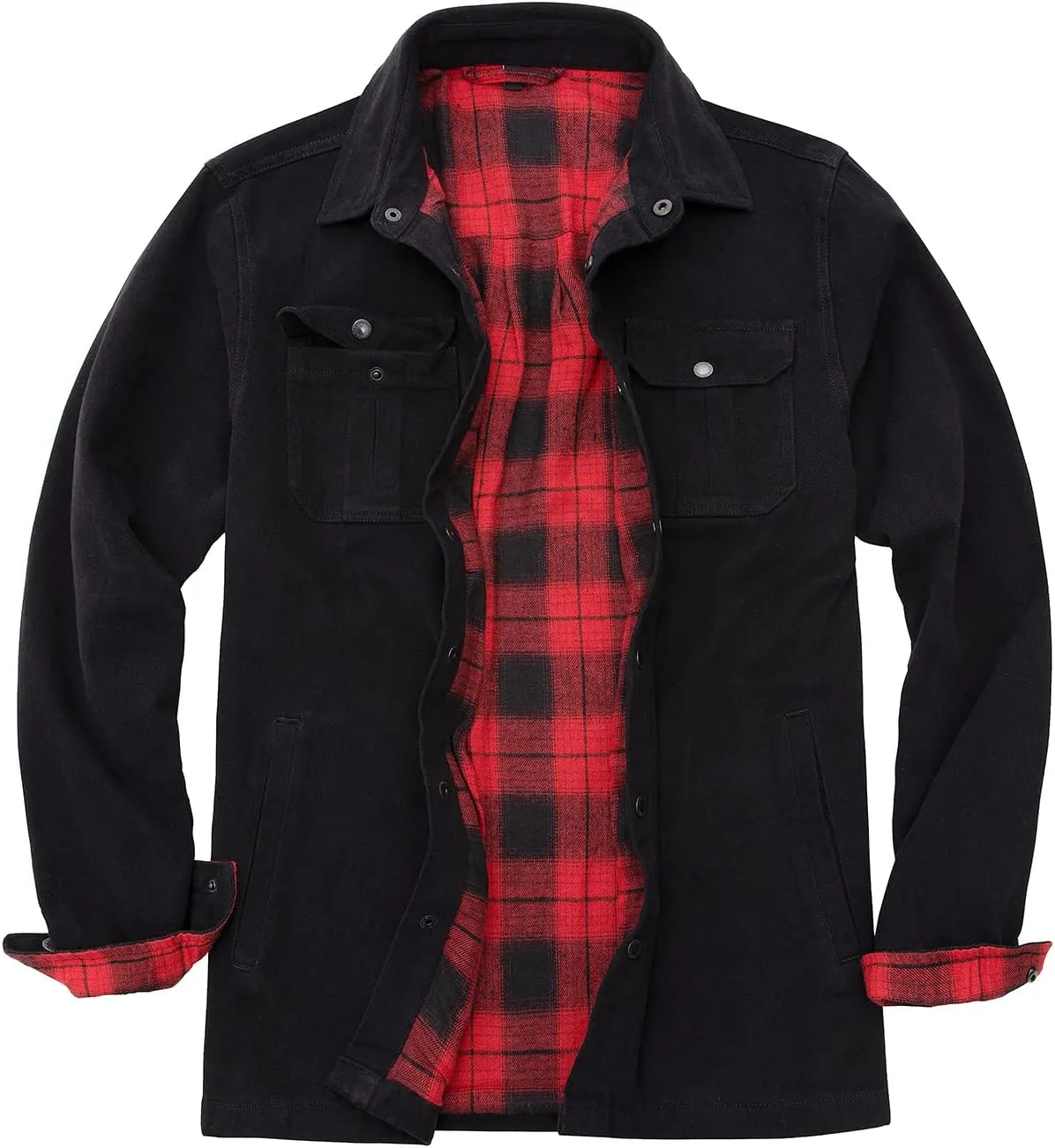 ZENTHACE Men's Heavy Washed Rugged Cotton Shirt Jac Outdoorsy Utility Jacket(Full Flannel Lined)