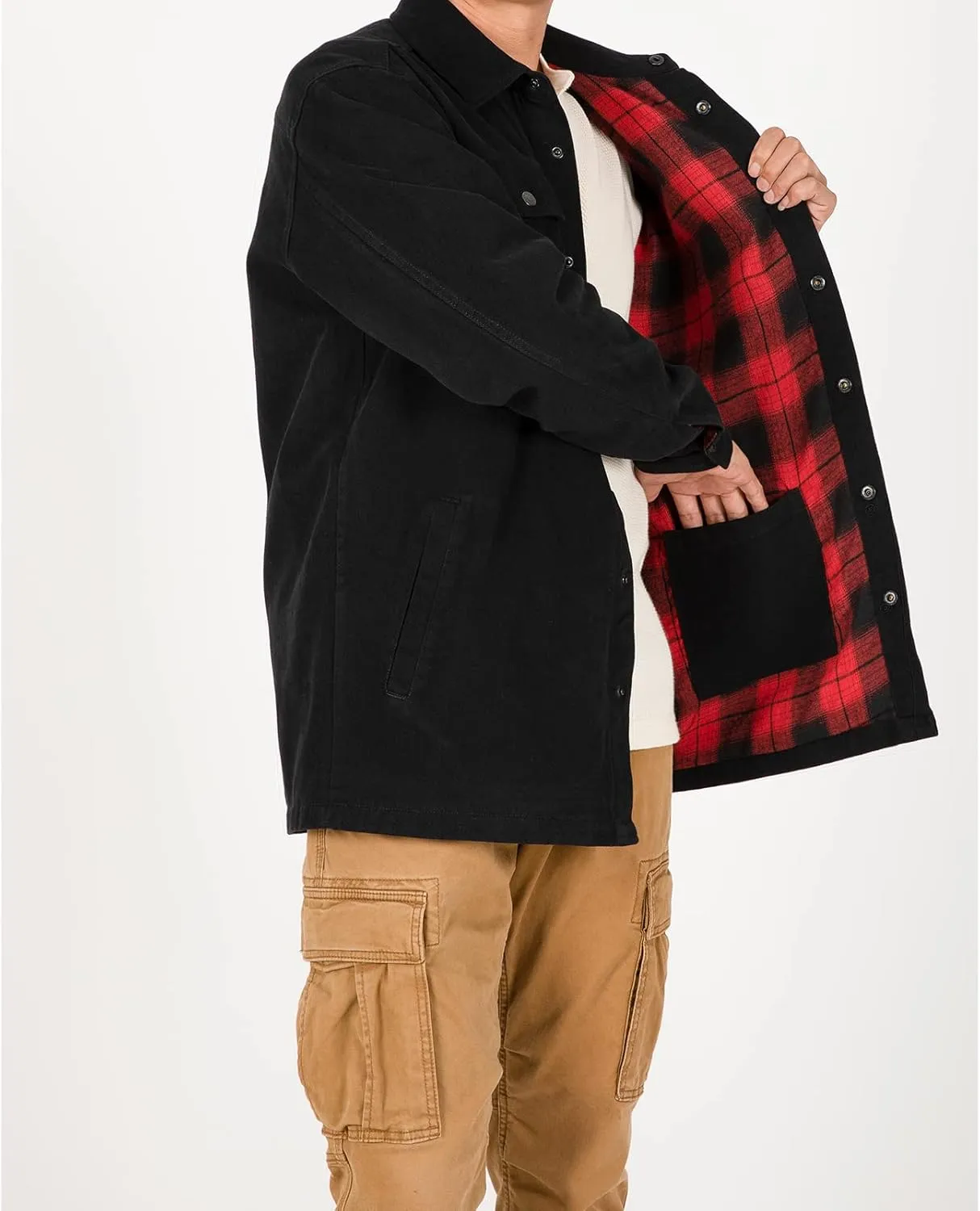 ZENTHACE Men's Heavy Washed Rugged Cotton Shirt Jac Outdoorsy Utility Jacket(Full Flannel Lined)